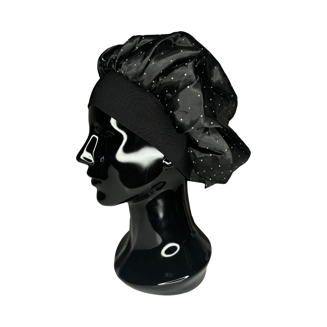 Black Rhinestone Silk Bonnet