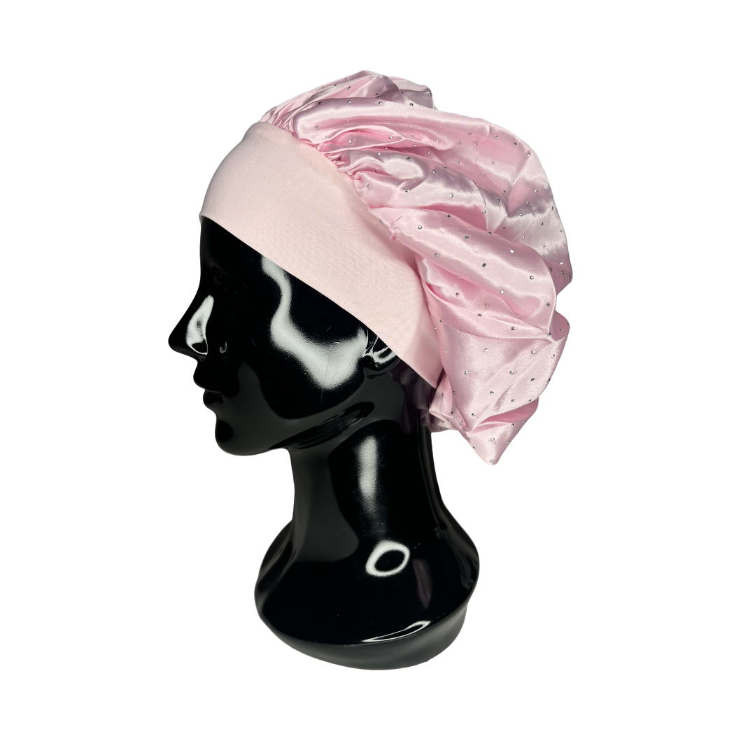 Baby Pink Rhinestone Silk Bonnet
