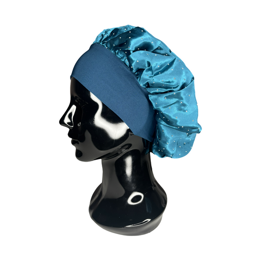 Teal Rhinestone Silk Bonnet