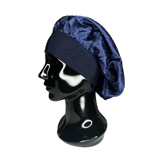 Navy Rhinestone Silk Bonnet