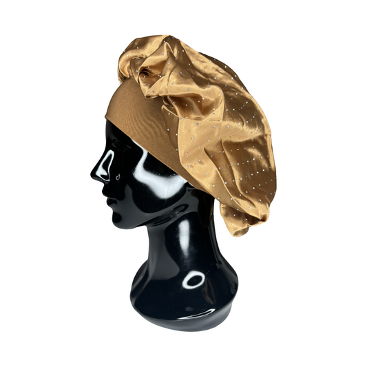 Gold Rhinestone Silk Bonnet