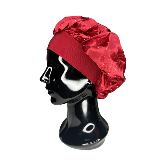 Wine Red Rhinestone Silk Bonnet