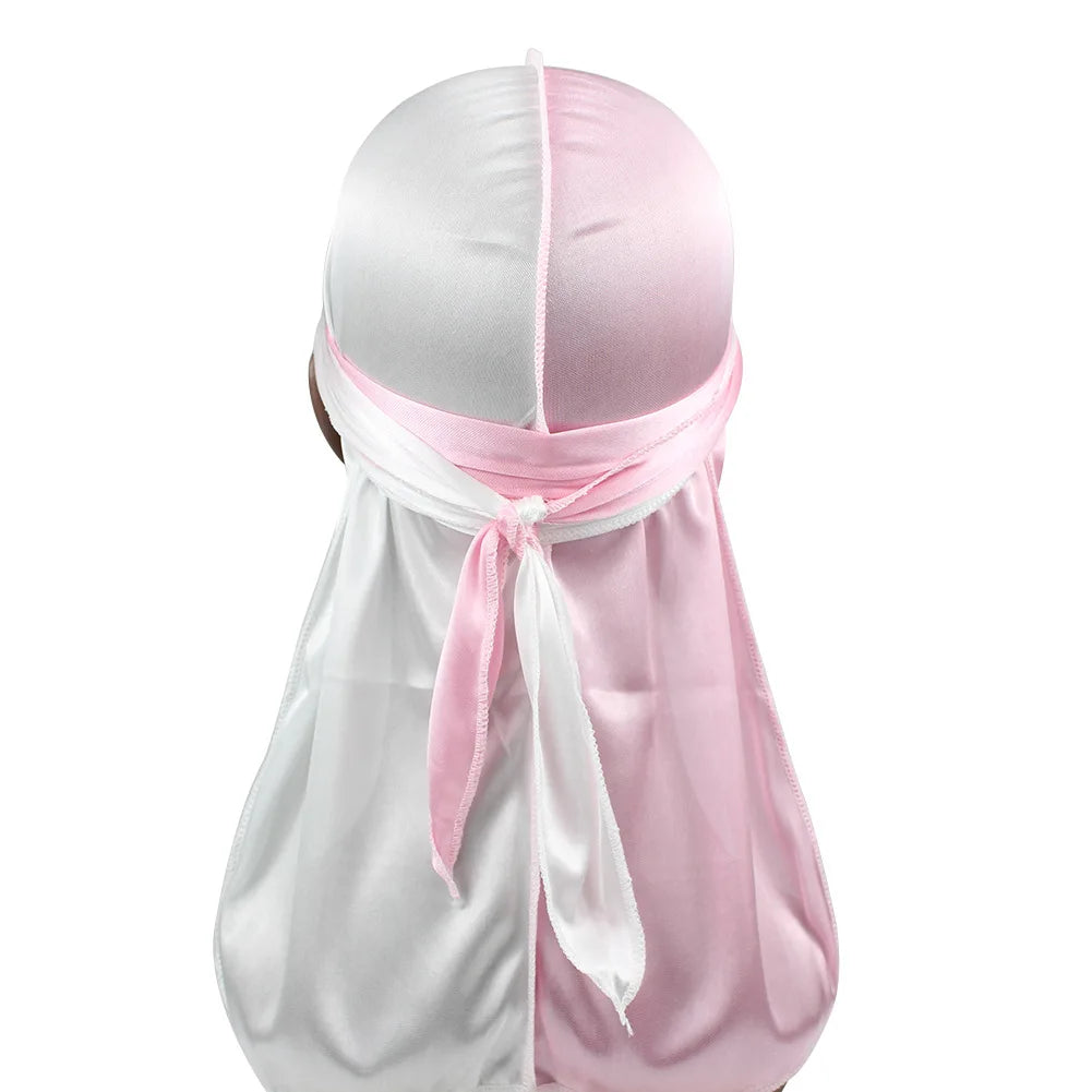 2-Tone Silk Durag - White / Baby Pink